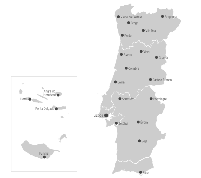 Portugees leren - Plattegrond Portugal